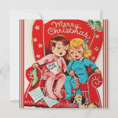  kinderen wachten op kerstmis op maat feestdagenkaart (Voorkant)