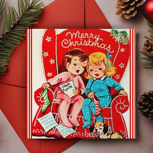  kinderen wachten op kerstmis op maat feestdagenkaart