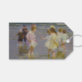 Kinderen Waden op het strand (door E.H. Potthast) Cadeaulabel