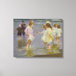 Kinderen Waden op het strand (door E.H. Potthast) Canvas Afdruk