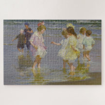 Kinderen Waden op het strand (door E.H. Potthast)
