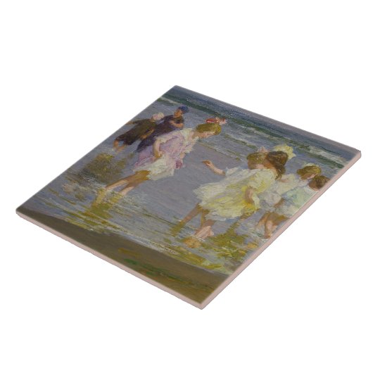Kinderen Waden op het strand (door E.H. Potthast) Tegeltje (Zijkant)