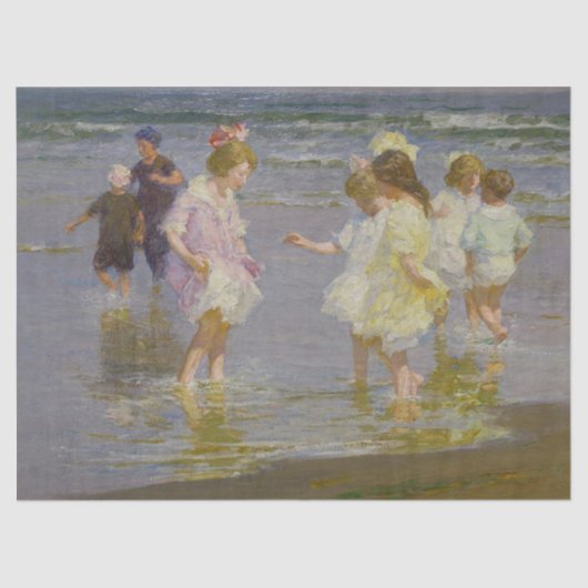 Kinderen Waden op het strand (door E.H. Potthast) Tissuepapier (Voorkant)