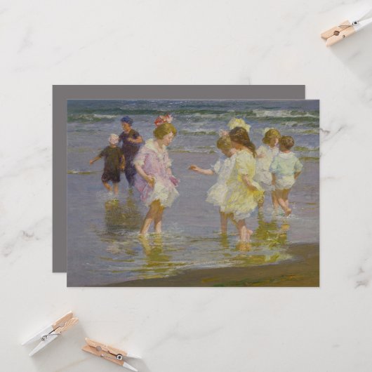 Kinderen wadend op het strand (van E.H. Potthast) Kaart (Voorkant / Achterkant in situ)