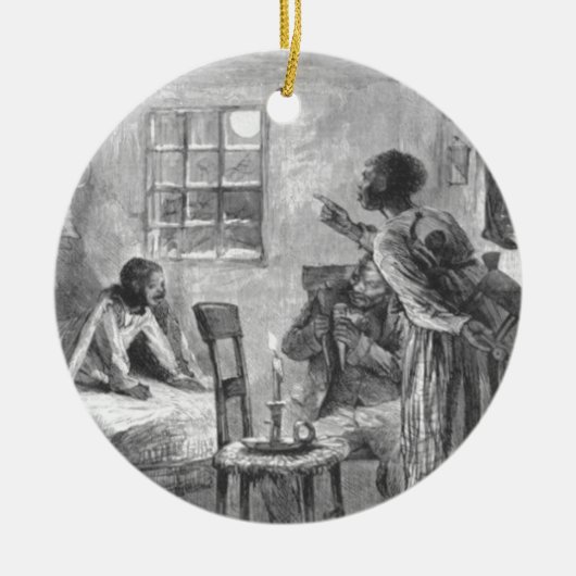 Kinderen wakker worden op kerstavond keramisch ornament (Voorkant)