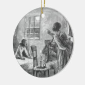 Kinderen wakker worden op kerstavond keramisch ornament (Links)