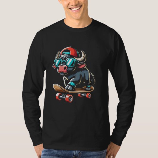 Kinderen Waterbuffel Op Een Skateboard Skateboarde T-shirt (Voorkant)