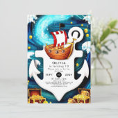 Kinderen Waterverf Ahoy Pirate Verjaardag Kaart (Staand voorkant)