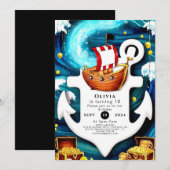 Kinderen Waterverf Ahoy Pirate Verjaardag Kaart (Voorkant / Achterkant)