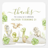 Kinderen Waterverf Dinosaur Verjaardagsfeestje Vierkante Sticker (Voorkant)