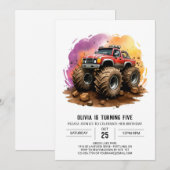 Kinderen Waterverf Monster Truck Verjaardag Kaart (Voorkant / Achterkant)