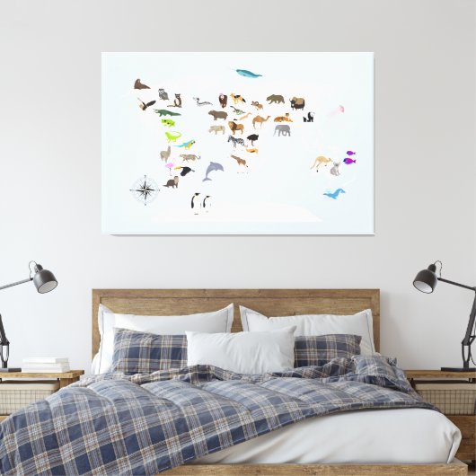 Kinderen Wereldkaart Dieren Canvas Afdruk (Insitu (Slaapkamer))