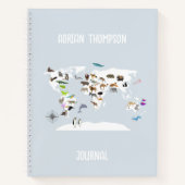 Kinderen Wereldkaart Dieren Dagboek Notitieboek (Voorkant)
