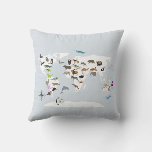Kinderen Wereldkaart Dieren Kussen (Achterkant)