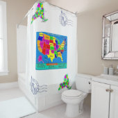 kinderen wereldkaart wit blauw douwergordijn douchegordijn (In situ)