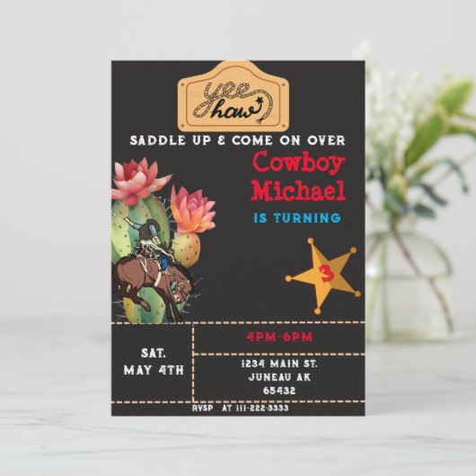 Kinderen Wild West Cactus Verjaardag Jongen Kaart (Staand voorkant)