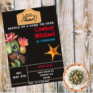 Kinderen Wild West Cactus Verjaardag Jongen Magnetische Uitnodiging