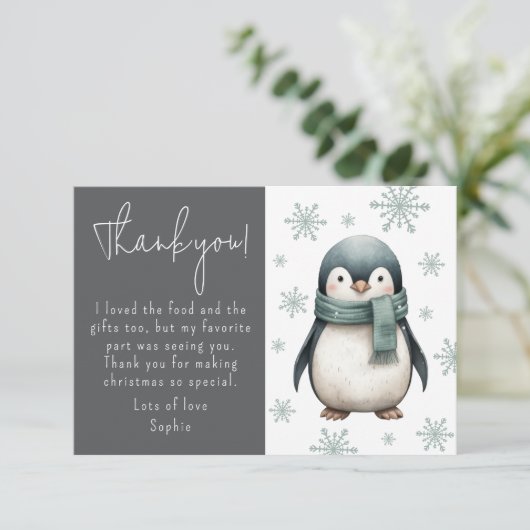 Kinderen Winter Pinguïn Bedankkaart (Staand voorkant)