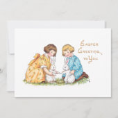  kinderen, witte Bunnies, paasbegroeting Feestdagenkaart (Voorkant)