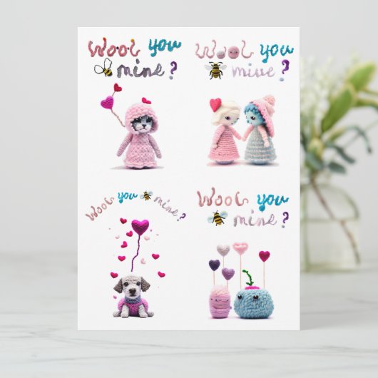 Kinderen Wollen Dieren 4xValentijnskaart Feestdagenkaart (Staand voorkant)