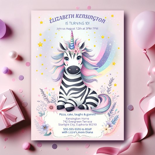 Kinderen Zebra Eenhoorn Regenboog Verjaardagsfeest Kaart