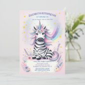 Kinderen Zebra Eenhoorn Regenboog Verjaardagsfeest Kaart (Staand voorkant)