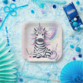 Kinderen Zebra Eenhoorn Regenboog Verjaardagsfeest Papieren Bordje (Feest)