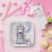 Kinderen Zebra Eenhoorn Regenboog Verjaardagsfeest Papieren Bordje (Feest)