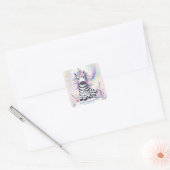 Kinderen Zebra Eenhoorn Regenboog Verjaardagsfeest Vierkante Sticker (Envelop)