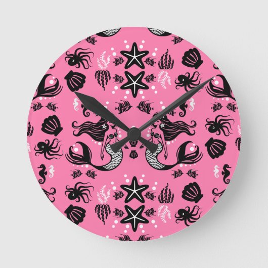 Kinderen Zeemeermin Roze Ronde Klok (Voorkant)