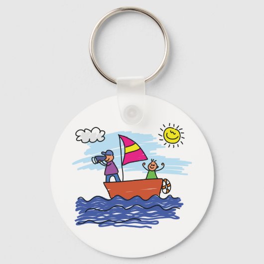 Kinderen Zeilavontuur Doodle Boot Sleutelhanger (Voorkant)