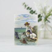  kinderen zetten Doll in Zee Briefkaart (Staand voorkant)