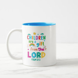 "Kinderen zijn een geschenk" - Made-to-Order Blue Tweekleurige Koffiemok