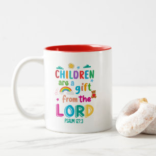 "Kinderen zijn een geschenk" - Made-to-Order Red Tweekleurige Koffiemok