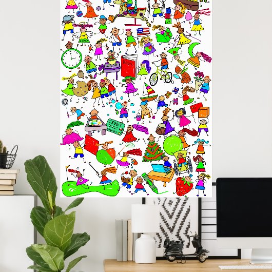 Kinderen zijn een geweldige Cute Cartoon Stick Fig Poster (Thuiskantoor)