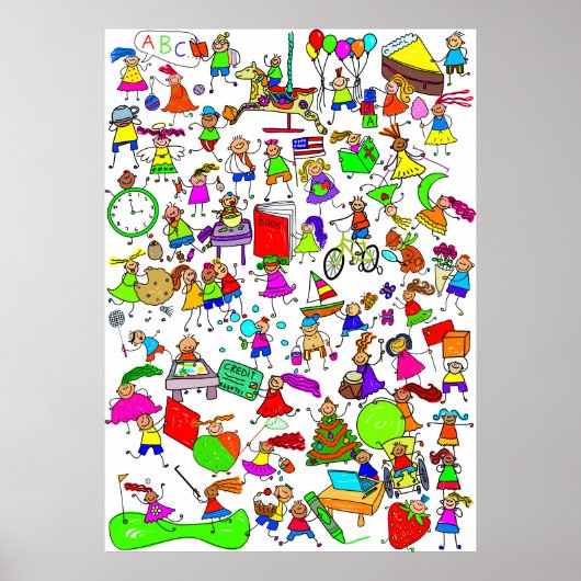 Kinderen zijn een geweldige Cute Cartoon Stick Fig Poster (Voorkant)
