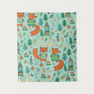 Kinderen zijn naadloos met jonge vossen. Grappig k Wandkleed