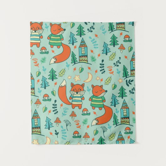 Kinderen zijn naadloos met jonge vossen. Grappig k Wandkleed (Voorkant)