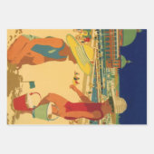  kinderen, zusters familievakantie bij strand inpakpapier vel (Voorkant)