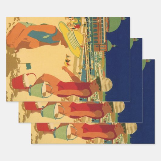  kinderen, zusters familievakantie bij strand inpakpapier vel (Set)