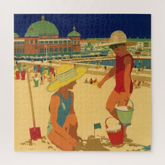  kinderen, zusters familievakantie bij strand legpuzzel (Verticaal)