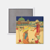  kinderen, zusters familievakantie bij strand magneet (Voorkant / Achterkant)