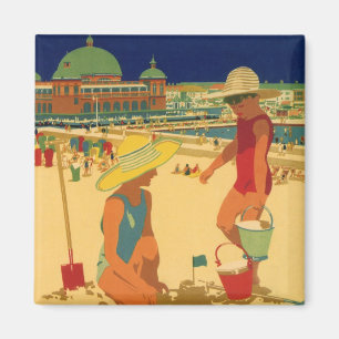 kinderen, zusters familievakantie bij strand magneet