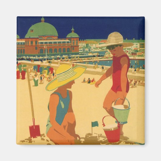  kinderen, zusters familievakantie bij strand magneet (Voorkant)