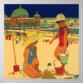  kinderen, zusters familievakantie bij strand poster (Voorkant)