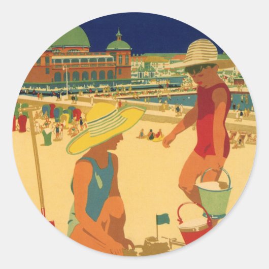 kinderen, zusters familievakantie bij strand ronde sticker (Voorkant)