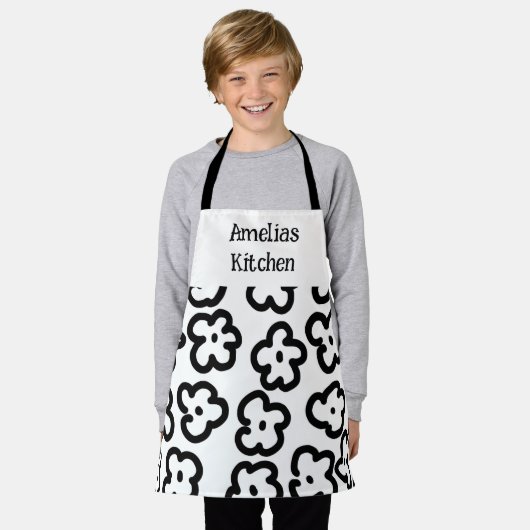 Kinderen Zwart-wit Floral Modern Schort (Gedragen)