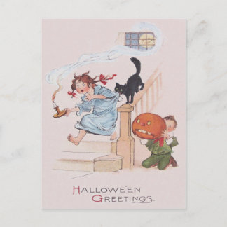 Kinderen Zwarte Kat Jack O Lantern Volle Maan Briefkaart