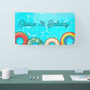 Kinderen Zwembad Feest Kleurrijke Zwemringen Banne Spandoek