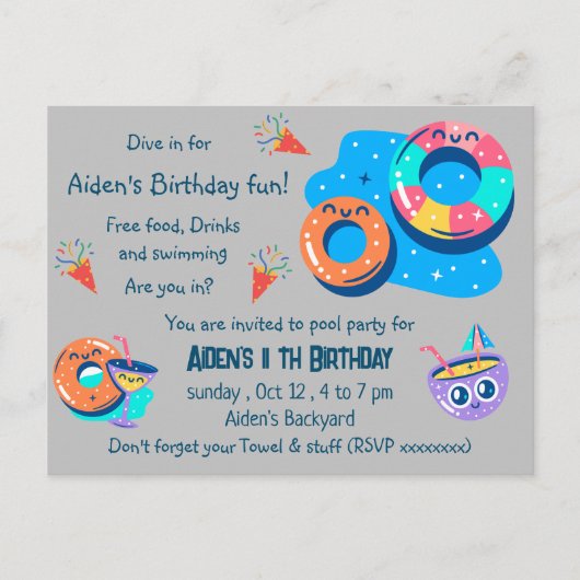 Kinderen zwembad feest verjaardag briefkaart (Voorkant)